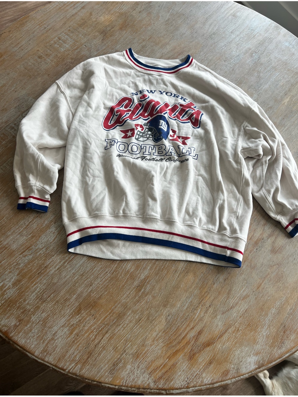 Abercrombie & Fitch White Crewneck with Red & Blue Trim